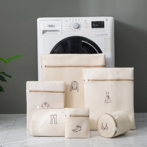 6-piece thickened mesh laundry bag set with embroidery icons for washing machine protection