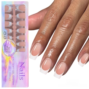 Detail of 3-in-1 soft gel French nails in nude and white, 150 pieces in 15 sizes