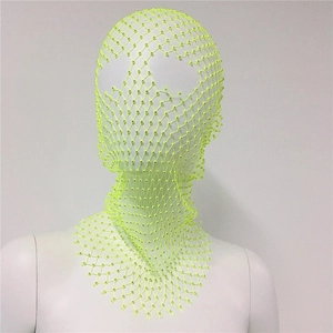 Close-up detail of neon green rhinestone mesh headpiece for party and festival style