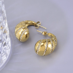 Elegant gold-plated teardrop hoop earrings with rows of sparkling zircon stones for women