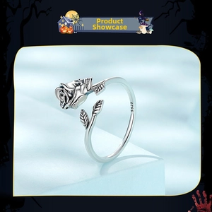Detailed close-up of S925 sterling silver stamp on gothic skull and rose ring