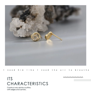 Detail shot of gold-plated hoop earrings with interlocking rings and white zircon stones