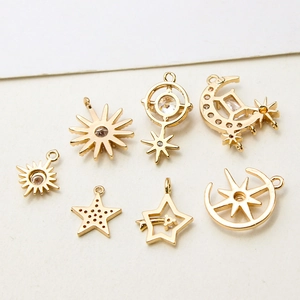 Golden sun moon and star pendants with inlaid zircon for DIY jewelry making accessories