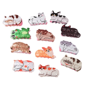 Cartoon animal hair claws set including cat and dog acetate clips in assorted colors