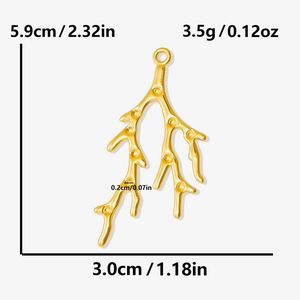 Golden tree branch pendant with detailed dimensions and weight for DIY jewelry making