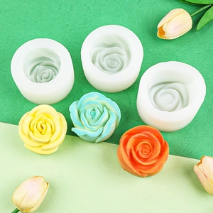DIY rose silicone mold set for soap, candle, and clay crafts with finished floral samples