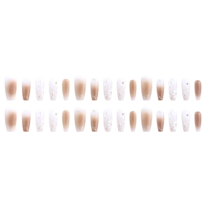 Brown gradient and floral pattern coffin press-on nails set with 24 pieces in warm tones