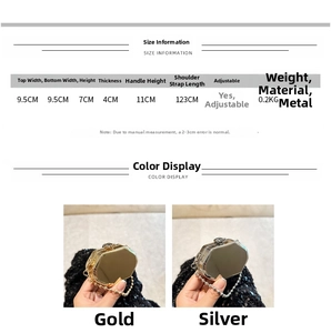 Size specifications for the mini zinc alloy handbag including strap length and dimensions