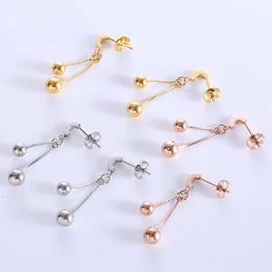 Polished ball tassel stud earrings in gold, silver and rose gold metal finishes