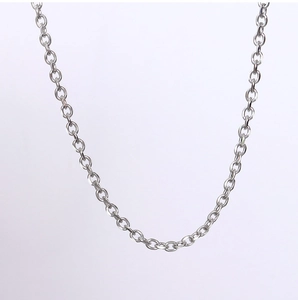 Detailed view of silver stainless steel oval link chain necklace with polished finish