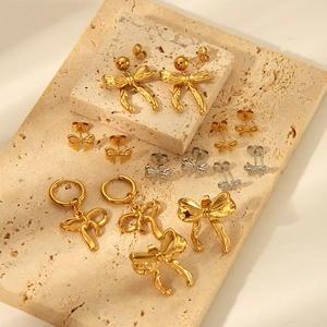 Bow Knot Earrings Stainless Steel PVD Gold Plated Waterproof Hypoallergenic Sweet Elegant INS Style Jewelry For Women