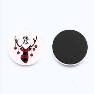 Christmas deer fridge magnets with Oh My Deer text and red black plaid deer silhouette