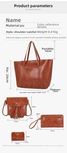 Detailed dimension guide for the 4-piece vintage oil wax leather handbag set in PU