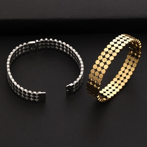 Bracelets larges en acier inoxydable plaqué or 18K et argent au style rétro vintage