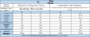 Detailed size chart for women's faux fur vest with measurements in centimeters