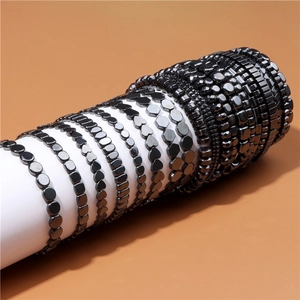 Hematite Magnetic Bead Bracelet Stainless Steel Elastic Rope Retro Business Jewelry For Men Women Vintage Geometric