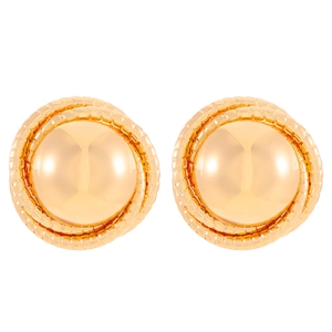 Detailed view of vintage gold-tone button earrings with textured woven edge