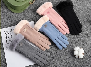 Winter thermal gloves with thick faux fur lining and touch screen palm in multiple colors