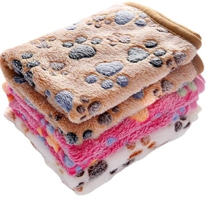 Soft flannel pet blankets with cute paw prints in brown, pink and white colors