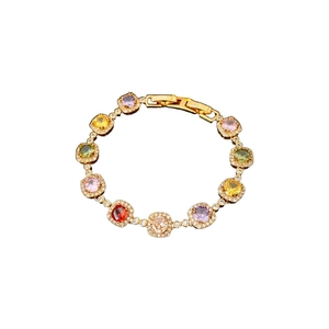 Vintage style gold bracelet with colorful zircon square clasps and luxury sparkling stones