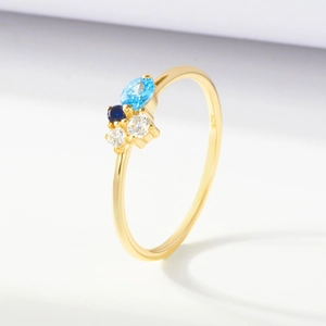 925 Sterling Silver Zirconia Ring Elegant Geometric Round Oval Multi Color Stone Gold Silver Plated Finger Ring Jewelry For Women