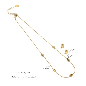 Detailed size parameters for gold Hamsa hand stainless steel necklace and earring set