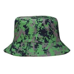 Tactical digital camo bucket hat with flat top and wide brim for outdoor hiking