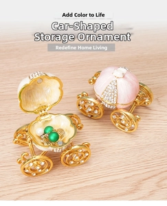 Pink pumpkin carriage jewelry box with crystal accents and hinged storage
