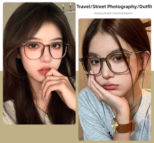 Detailed views of vintage oversized TR90 anti-blue light glasses with metal temples