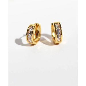 Brass Hoop Earrings With Zircon Inlaid Gold Plated Huggie Geometric Elegant Daily Jewelry With Copper Earring Post
