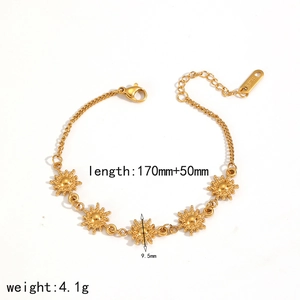 Detail showing 18k gold sun pendant dimensions and stainless steel material markings