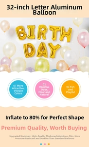Detail of 32 inch gold foil birthday balloons showing premium thick metallic texture