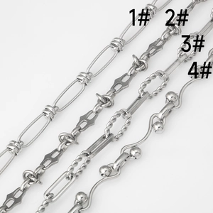 Detailed view of four handmade stainless steel chain styles for DIY jewelry and accessories