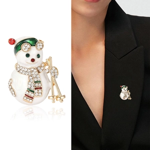 Broche de bonhomme de neige de Noël en alliage avec cristaux sur revers de veste noir