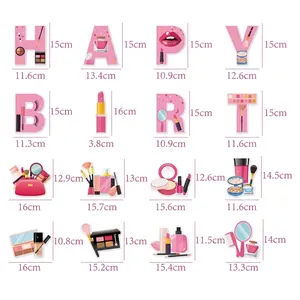 Kit bannière Happy Birthday thème maquillage avec découpes cosmétiques et tailles