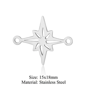Detail of silver stainless steel North Star charm with dual holes for DIY jewelry