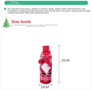 Detail of Santa Claus knitted wine bottle cover showing 25cm height and 10cm width dimensions