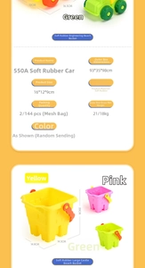 Detailed view of soft rubber sand bucket toys for kids with clear size measurements