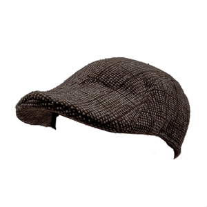Classic dark brown woolen flat cap for men featuring a textured winter warm tweed design