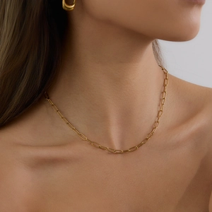 Modern 18K gold plated stainless steel paperclip chain necklace for women jewelry