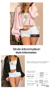 Detail view of 100% polyester knitted cardigan sets in pink and black with sizing specs