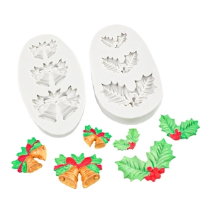 Christmas holly leaves and bells silicone mold for DIY fondant cake chocolate baking