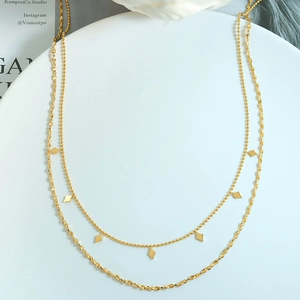 Collana a doppio strato in acciaio al titanio minimalista francese con pendenti a rombo