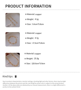 Detailed specifications of copper necklace and earring set showing weights and dimensions