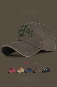 Detailed grid showing vintage washed cotton baseball caps in five assorted colors