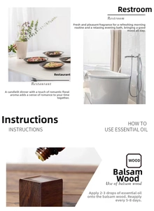 Detailed view of wood essential oil diffuser with oil drops in home bathroom and dining area