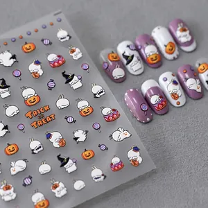 Halloween 5D Relief Nail Art Stickers Cartoon Rabbit Pumpkin Wizard Hat Adhesive Manicure Decoration