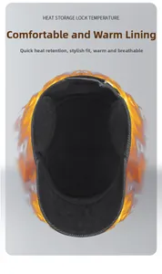 Detail view of the warm fleece lining inside the black winter earflap cap for men