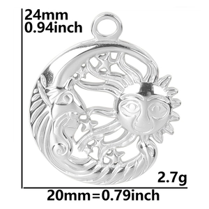 Detailed size specifications for the stainless steel moon and sun pendant necklace