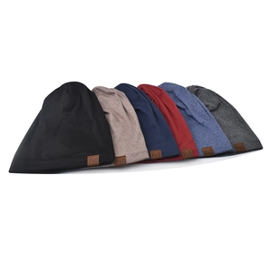 Versatile cotton knit beanies in six colors with F&S leather label for men and women